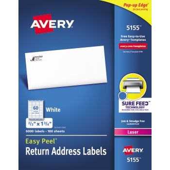 Avery Easy L Return Address Labels Sure Feed Technology Permanent Adhesive 2 3 X 1 4 6000 Bx Wb Mason