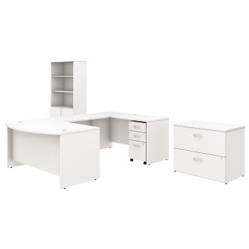 Business Furniture Studio C U Shaped Desk With Bookcase And File Cabinets 60 W X 36 D White Wb Mason