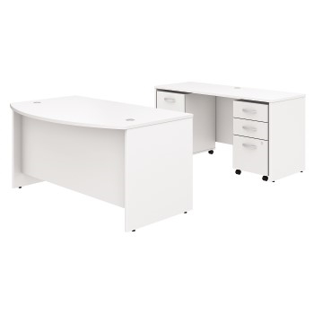 Business Furniture Studio C Bow Front Desk And Credenza With Mobile File Cabinets 60 W X 36 D White Wb Mason