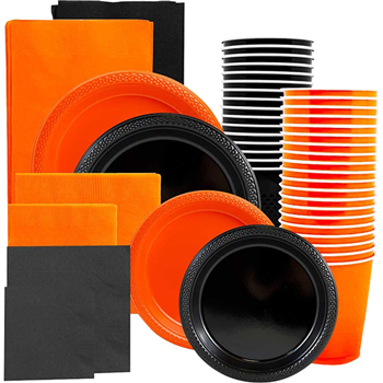 orange and black paper plates