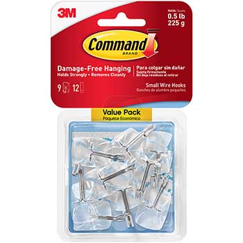 PC/タブレット ノートPC Command™ Clear Hooks & Strips, Plastic/Wire, Small, 9 Hooks w/12 Adhesive  Strips per Pack