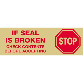 Tape Logic Pre-Printed Carton Sealing Tape,Stop If Seal is Broken. 6/Case 2.2 Mil Red/White 3 x 110 yds 