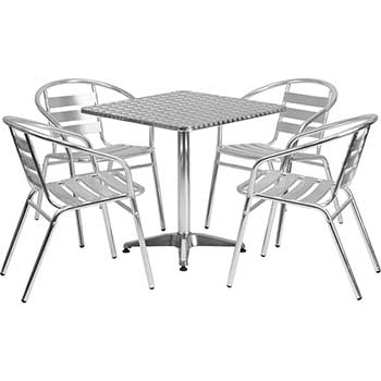 31.5'' Square Indoor-Outdoor Restaurant Table Set with 4 Black Aluminum Chairs 