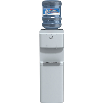 Industrialize according to Ambient Oasis® Adriatic Water Cooler, Hot/Cold, Top Loading, White, 37” - WB Mason