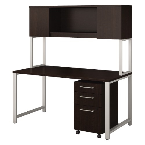 Business Furniture 400 Series Table Desk With Hutch And 3 Drawer Mobile File Cabinet 60 W X 30 D Mocha Cherry Wb Mason