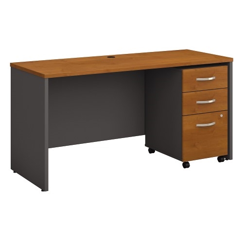 Bush Business Furniture Series C Office Desk with Mobile File Cabinet 60W x 24D Natural Cherry 