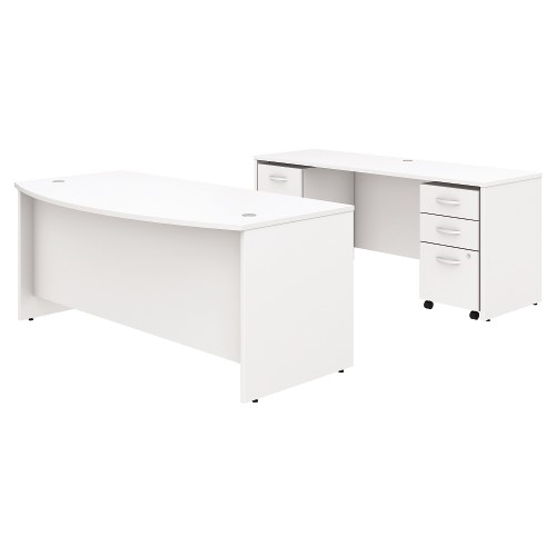 Business Furniture Studio C Bow Front Desk And Credenza With Mobile File Cabinets 72 W X 36 D White Wb Mason