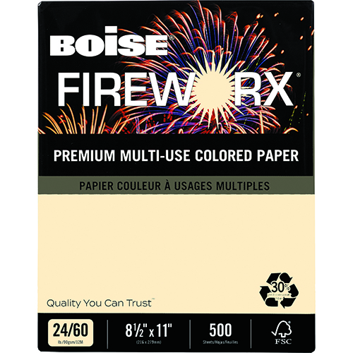 24lb 500 Sheets/Ream Flashing Ivory 8-1/2 x 11 Boise MP2241IY FIREWORX Colored Paper 