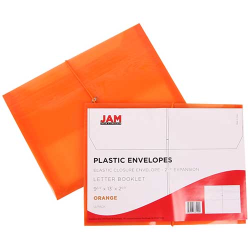 Jam Paper Plastic Expansion Envelope With Elastic Band Closure Letter