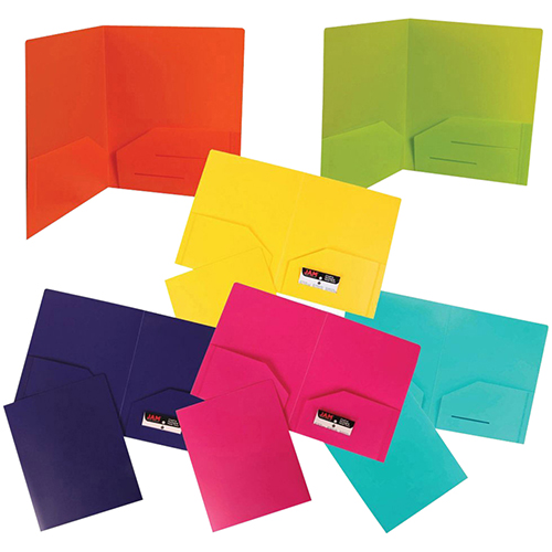 JAM Paper Plastic Heavy Duty Plastic 2 Pocket School Presentation Folders Assorted Primary Colors 6/pack 