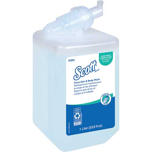 Scott Foam Hair and Body Wash, Light Blue, Fresh Scent,  L Bottles, 6  Bottles/Carton - WB Mason