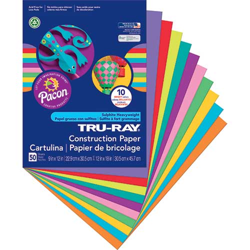 76 lbs. White Pacon 103026 Tru-Ray Construction Paper 50 Sheets//Pack 9 x 12