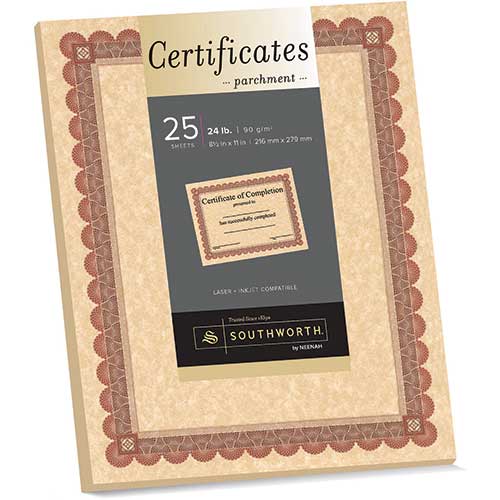 Optima Gold Border 8-1/2 x 11 Geographics 25 per Pack Parchment Paper Certificates