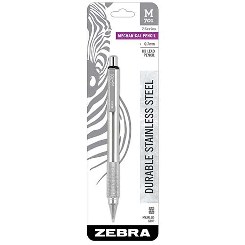 2-Count Gift Set 0.7mm HB Lead and 0.8mm Black Ink Fine Point Zebra M/F 701 Stainless Steel Mechanical Pencil and Ballpoint Pen Set