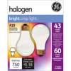 Halogen A-Line Bulb, A19, 43 Watt, 620 lm, Soft White, 2/PK