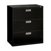 Brigade 600 Series Lateral File, 3 Drawers, Polished Aluminum Pull, 36"W x 18"D x 39.125"H, Black Finish