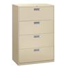 Brigade 600 Series Lateral File, 4 Drawers, Polished Aluminum Pull, 36"W x 18"D x 53-1/4"H, Putty Finish