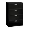 Brigade 600 Series Lateral File, 4 Drawers, Polished Aluminum Pull, 36"W x 18"D x 53-1/4"H, Black Finish
