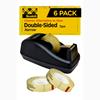 Double Sided Tape with Deluxe Desktop Tape Dispenser, 1/2 in x 900 in, 1 Dispenser and 6 Refill Rolls/Pack