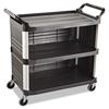 Heavy-Duty 3-Shelf Rolling Service/Utility Cart, with Locking Doors and Sliding Drawer, 300 lb. Capacity, Black