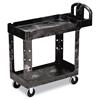 Heavy Duty 2-Shelf Utility/Service Cart, Small, Lipped Shelves, Ergonomic Handle, 500 lbs. Capacity, Black