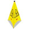 3-Sided Multilingual Wet Floor Pop Up Floor Cone with Storage Tube, Portable/Wall-Mount, 30in, Yellow