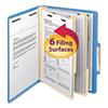 Top Tab Classification Folder, Two Dividers, Six-Sections, Letter, Blue, 10/Box