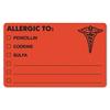 Drug Allergy Medical Warning Labels, 2-1/2 x 4, Orange, 100/Roll