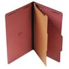 Four-Section Pressboard Classification Folders, 1 Divider, Legal Size, Red, 10/Box