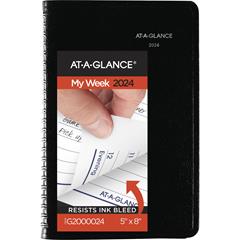 DayMinder Block Format Weekly Appointment Book, 4 7/8" x 8", Black, 2023