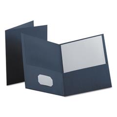 Twin-Pocket Folder, Embossed Leather Grain Paper, Dark Blue, 25/BX