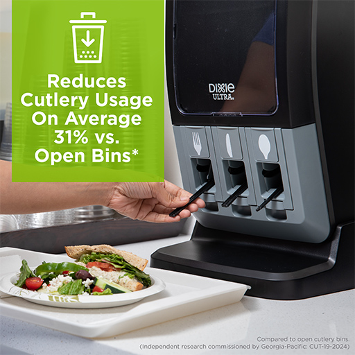 Dispenser reduces cutlery usage on average 31 percent versus open bins