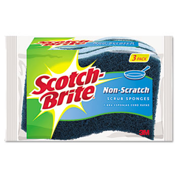 3M Scotch-Brite Non-Scratch Multi-Purpose Scrub Sponge, 4 2/5 x 2 3/5, Blue, 3/Pack