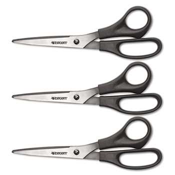 Westcott&#174; Value Line Stainless Steel Shears, 8&quot; Long, 3.5&quot; Cut Length, 3/Pack