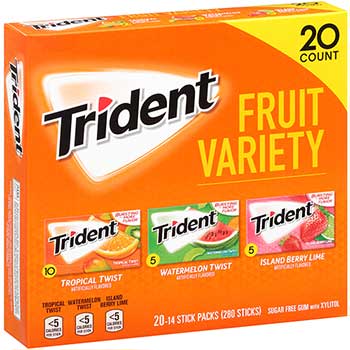 Trident Sugar-Free Gum Fruit Variety, 14 Piece Packs, 20 PK/BX