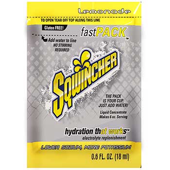 Sqwincher Fast Pack Drink Package, Lemonade, .6oz Packet, 200/Carton
