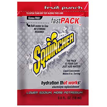 Sqwincher Fast Pack Drink Package, Fruit Punch, .6oz Packet, 200/Carton