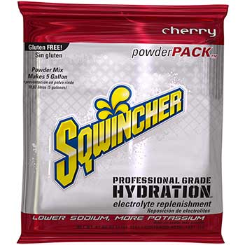 Sqwincher Powder Pack™ Electrolyte Hydration Drink Mix, 5 gal., Cherry, 16/CS
