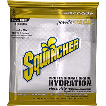 Sqwincher Powder Pack™ Electrolyte Hydration Drink Mix, 5 gal., Lemonade, 16/CS