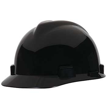MSA Slotted Hard Hat, Cap Style, Black, with 4-pt Staz-On Suspension