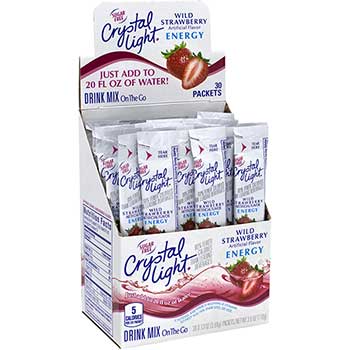 Crystal Light On-The-Go Sugar-Free Drink Wild Strawberry Energy, 0.13 oz, 30/Box, 2 Boxes/Pack