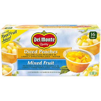 Del Monte Diced Peaches &amp; Mixed Fruit Cups, 4 oz., 16/PK