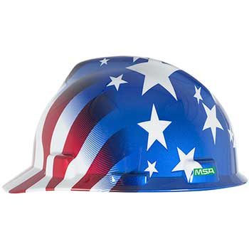 MSA Hard Hat Cap Style, 4-Point Fas-Trac III Suspension, American Flag