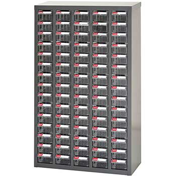 Shuter Steel Parts Storage Cabinet with 75 Bins and Dividers