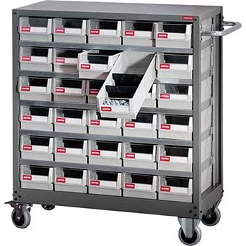 Shuter Mobile Steel Parts Storage Cabinet with 30 Bins and Dividers