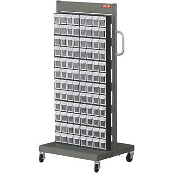 Shuter Mobile Parts Cart, 8 Flip Out Bins, 2-Sided