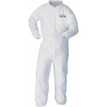 KleenGuard A10 Light Duty Breathable Coveralls, Zip Front, Elastic Wrists, White, XL, 25 Coveralls/Case