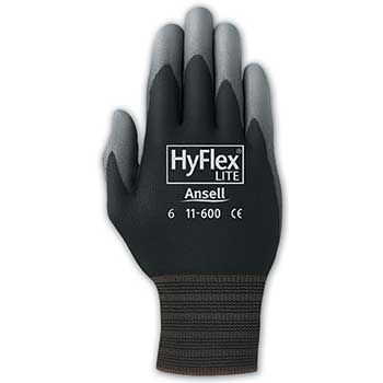 AnsellPro HyFlex Lite Gloves, Black/Gray, Size 11, 12 Pairs