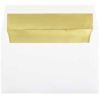 JAM Paper A9 Foil Lined Invitation Envelopes, 5 3/4&quot; x 8 3/4&quot;, White with Gold Foil, 250/BX