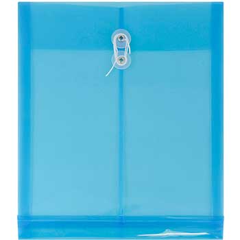 JAM Paper Envelopes, Plastic, Button String, Letter Open End, Blue, 12/PK